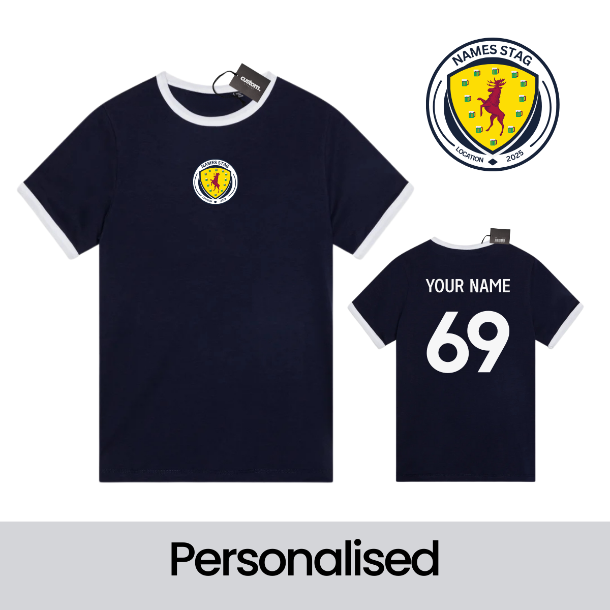 Personalised Scotland Football-Inspired Stag Do T-Shirts – Custom Name & Number