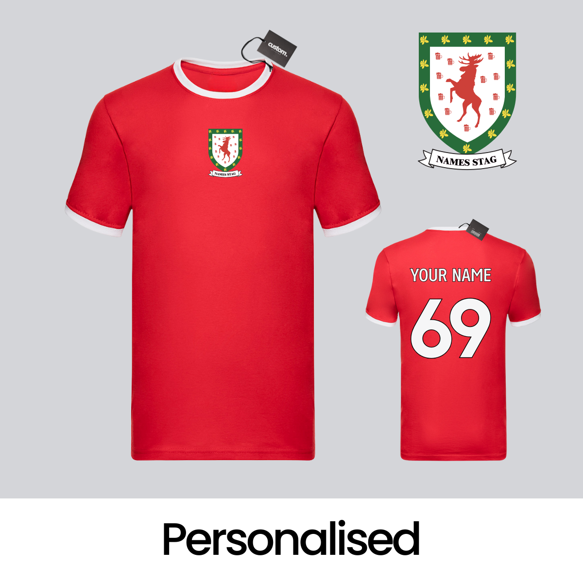 Personalised Wales Football-Inspired Stag Do T-Shirts – Custom Name & Number