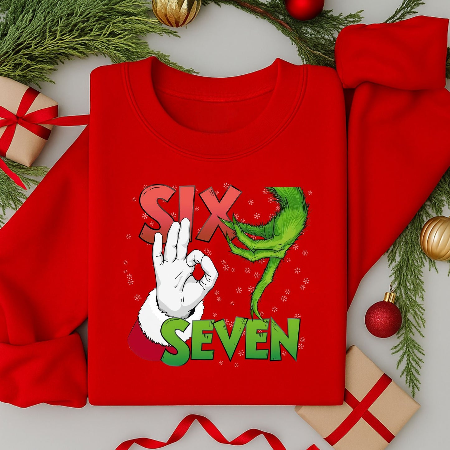 Six Seven 67 Christmas Jumper | Kids 67 Santa Grinch Christmas Sweatshirt | Xmas Sweater Gift