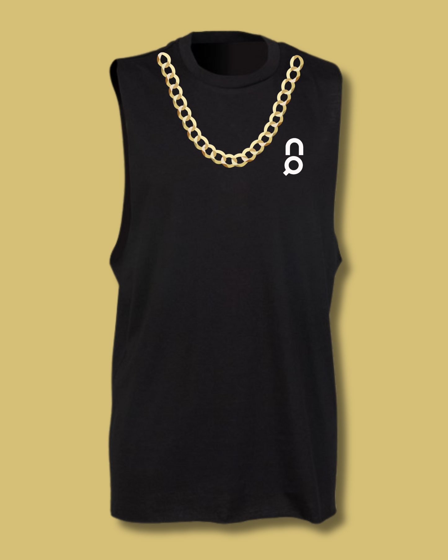 Ibiza Final Boss Fancy Dress Vest Top – Black with Printed Gold Chain & Logo (Adults XS–XXL)