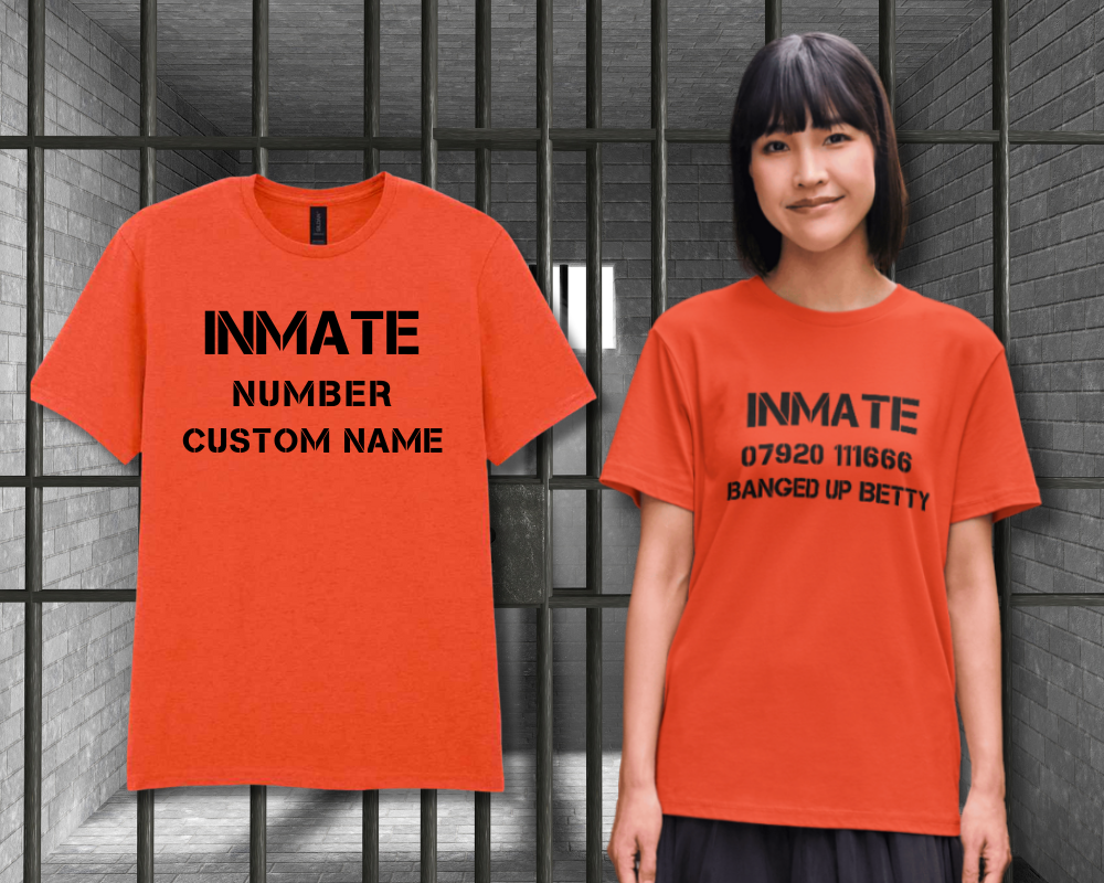 Custom Printed Prison Inmate T-Shirt – Personalise Your Lock-Up Look