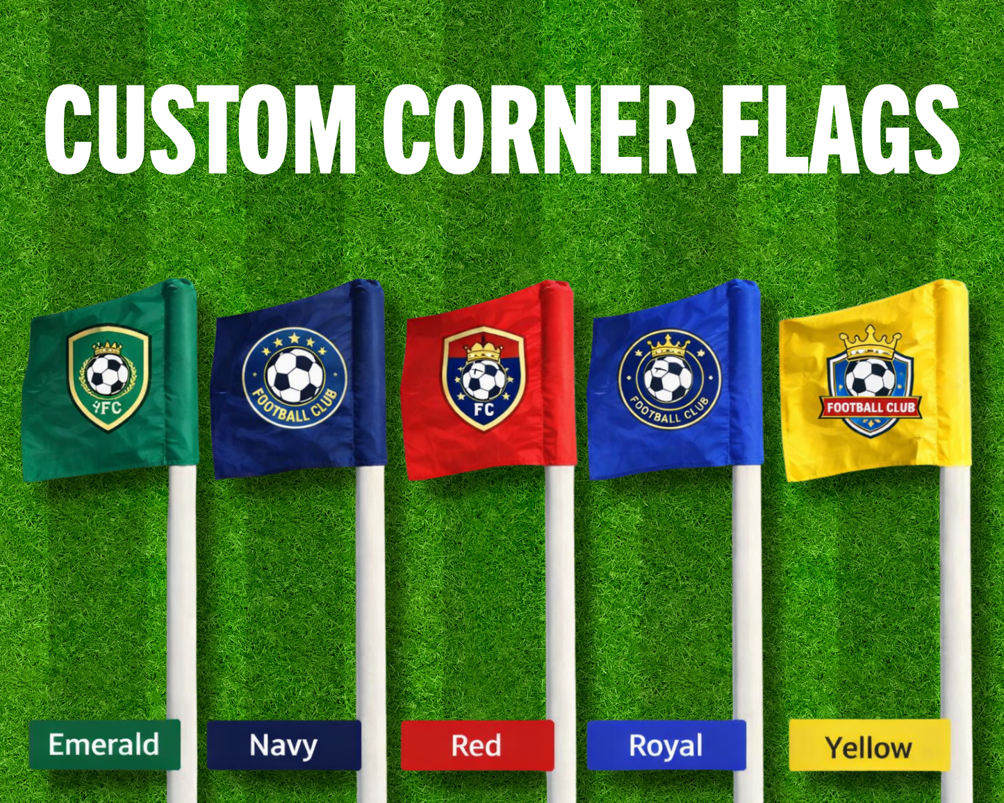 Custom Printed Corner Flags (Single or Packs) – Double-Sided Club Badge | 5 Colours Available