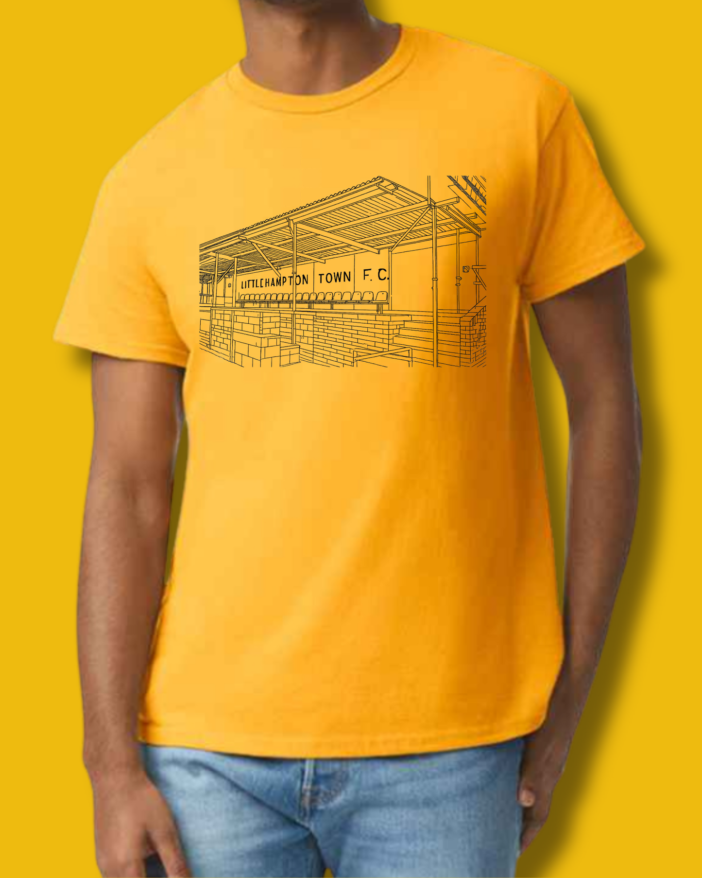 Littlehampton Town FC “Old Stand” Line Art T-Shirt – Gold (Adults)