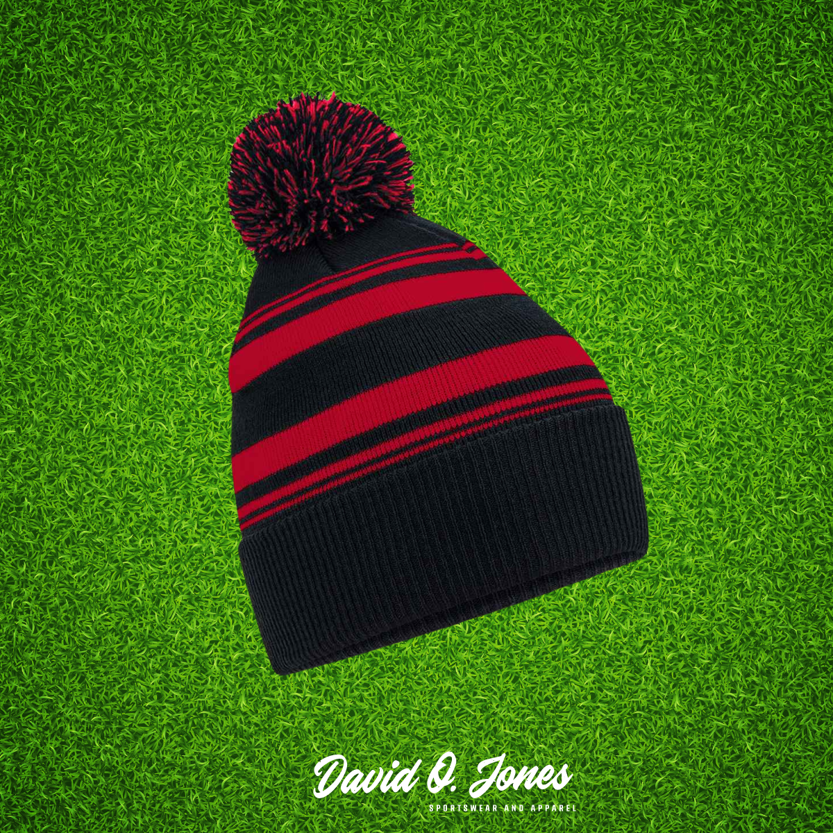 Classic Black Red Striped Supporters Beanie Hat