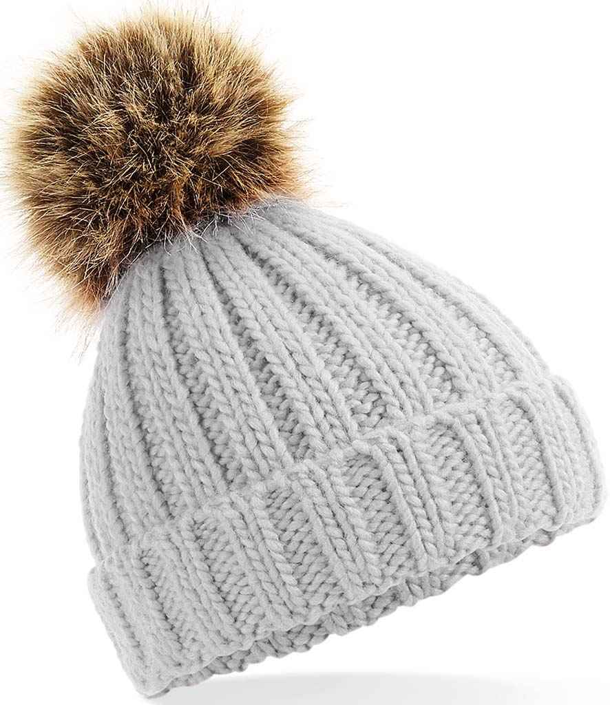 Beechfield Infant Faux Fur Pom Pom Chunky Beanie