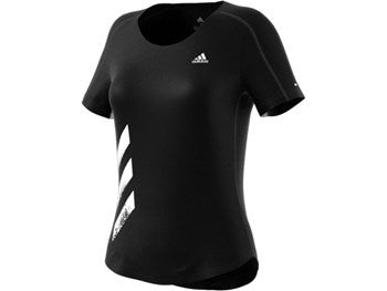 Adidas Ladies 'RUN IT' 3 stripe black Gym Fitness Workout Top