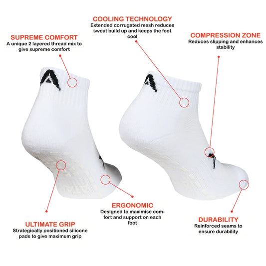 Atak Gripzlite Pro Quater Socks White - ideal for Netball