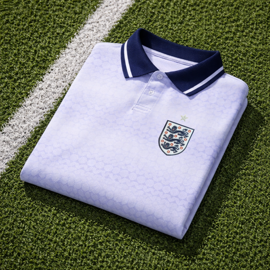 Retro England Football Shirt – Home Button Collar | Custom Name & Number