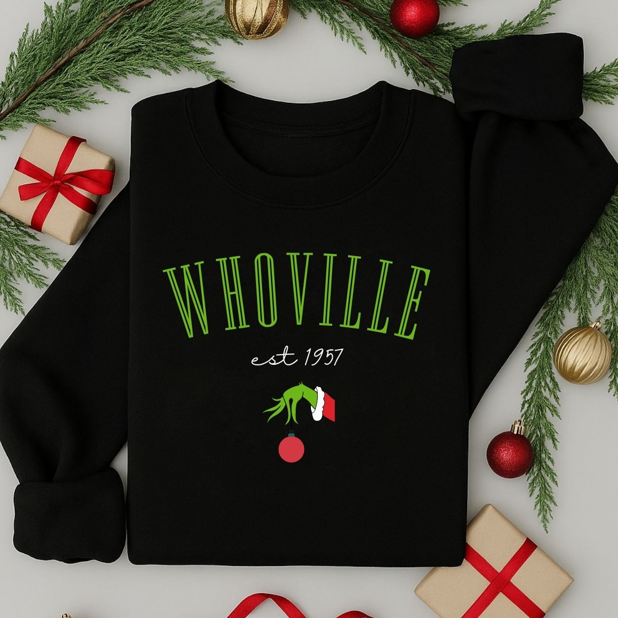 Whoville Inspired Grinch Adult Christmas Jumper | Funny Festive Sweatshirt | Xmas Sweater Gift for Men & Women