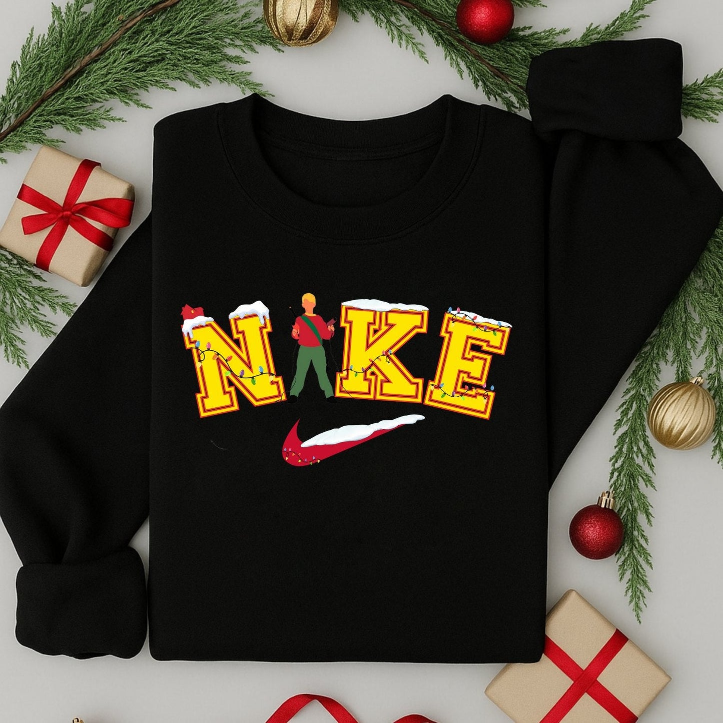 Kids Nike Inspired Home Alone Christmas Jumper | Funny Festive Sweatshirt | Unisex | Xmas Sweater Gift