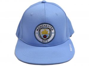 Man City Snapback Baseball Flat Peak Cap Sky Blue