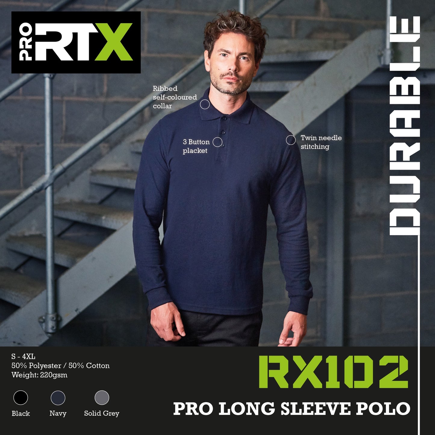 Pro RTX Workwear Pro Long Sleeve Piqué Polo Shirt