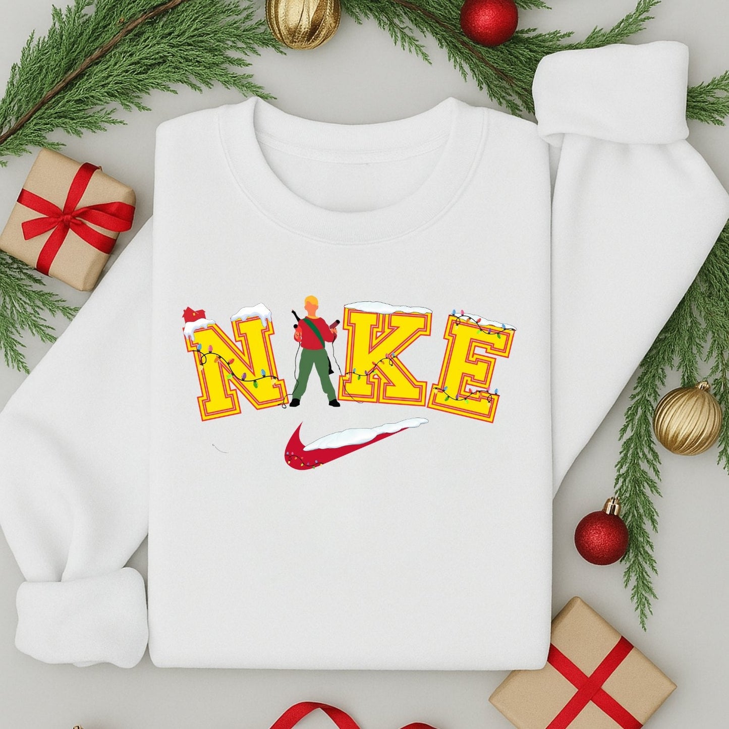 Kids Nike Inspired Home Alone Christmas Jumper | Funny Festive Sweatshirt | Unisex | Xmas Sweater Gift