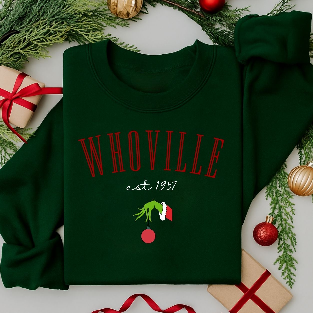 Whoville Inspired Grinch Adult Christmas Jumper | Funny Festive Sweatshirt | Xmas Sweater Gift for Men & Women