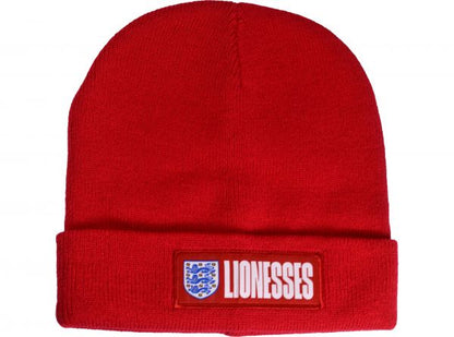 England Lionesses Knitted Turn Up Beanie Hat Red
