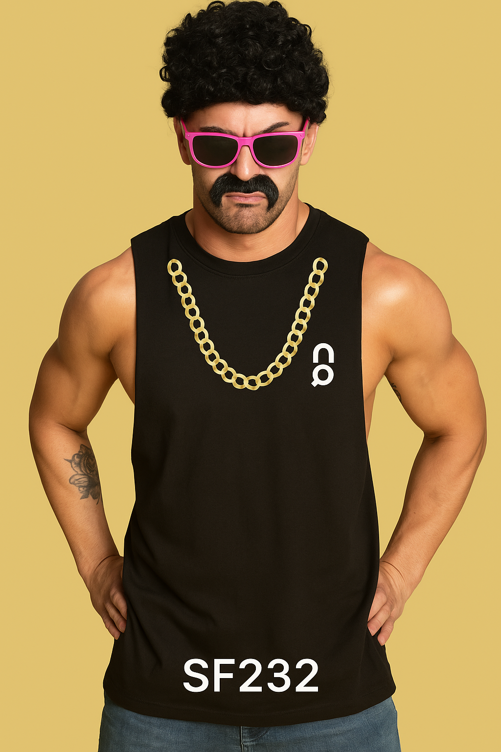 Ibiza Final Boss Fancy Dress Vest Top – Black with Printed Gold Chain & Logo (Adults XS–XXL)