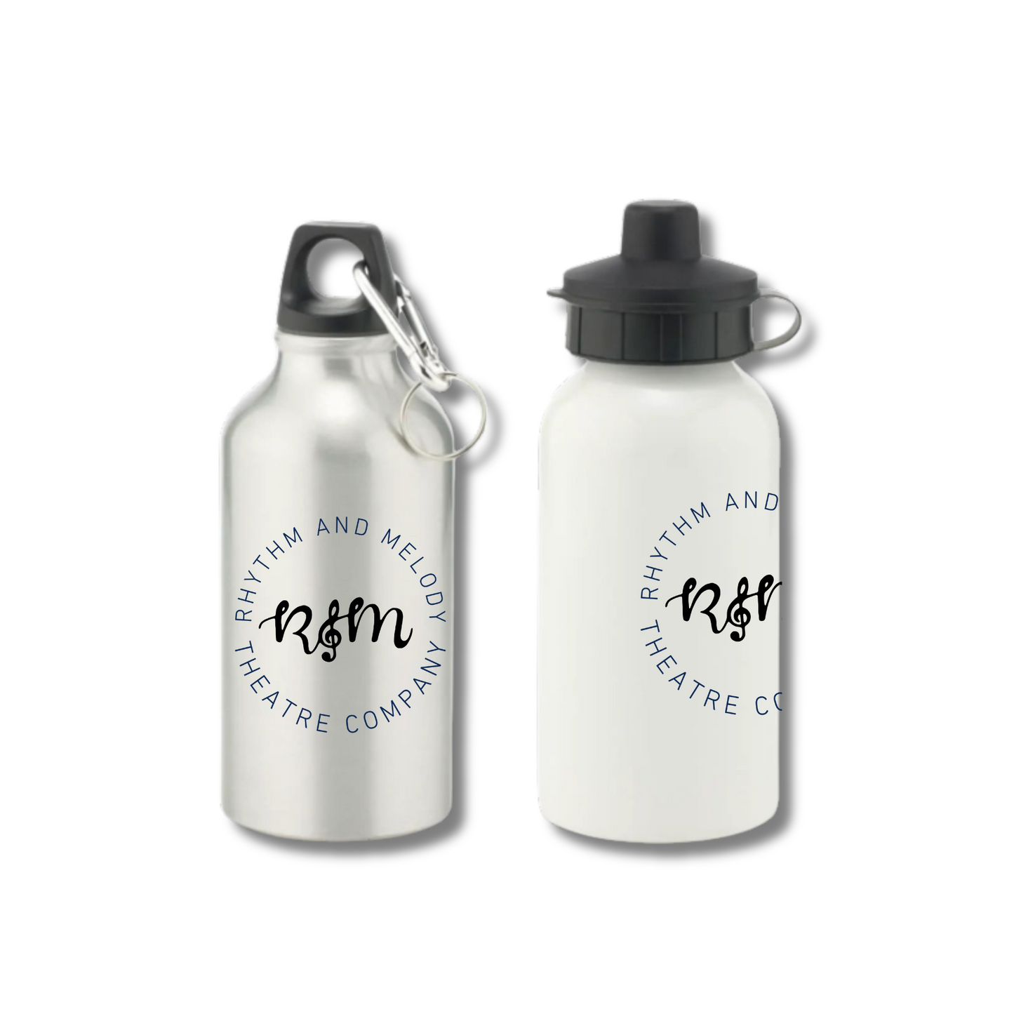 Rhythm and Melody Aluminium Water Bottle – 400ml with Two Cap Styles (White or Silver)