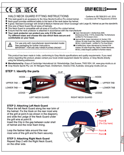 PRE-ORDER: Gray-Nicolls Halo Cricket Helmet Neck Guard – Regulation Compliant (Stock Late March)