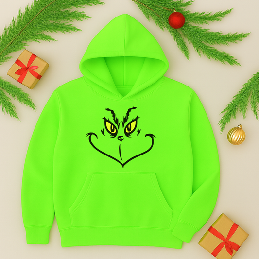 Junior Grinch Face Christmas Hoodie – Electric Green