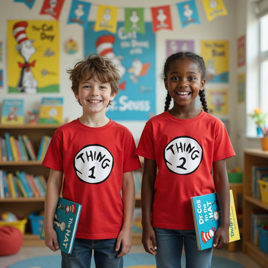 Thing 1 & Thing 2 Kids T-Shirt – Cat in the Hat Inspired World Book Day Fancy Dress