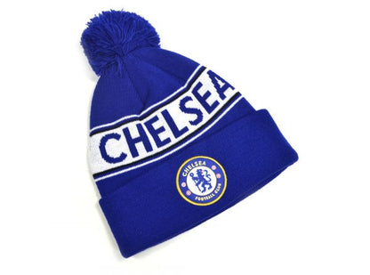Chelsea text bobble hat blue