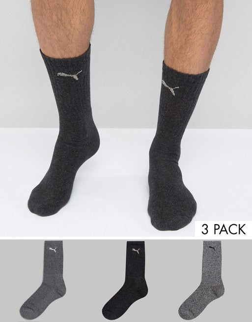 Puma 3 Pack Regular Crew Multicolour Grey Socks - Adults