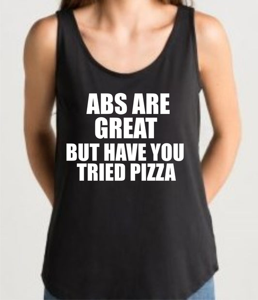 Gym vest 'PIZZA' design ladies loose fit black top