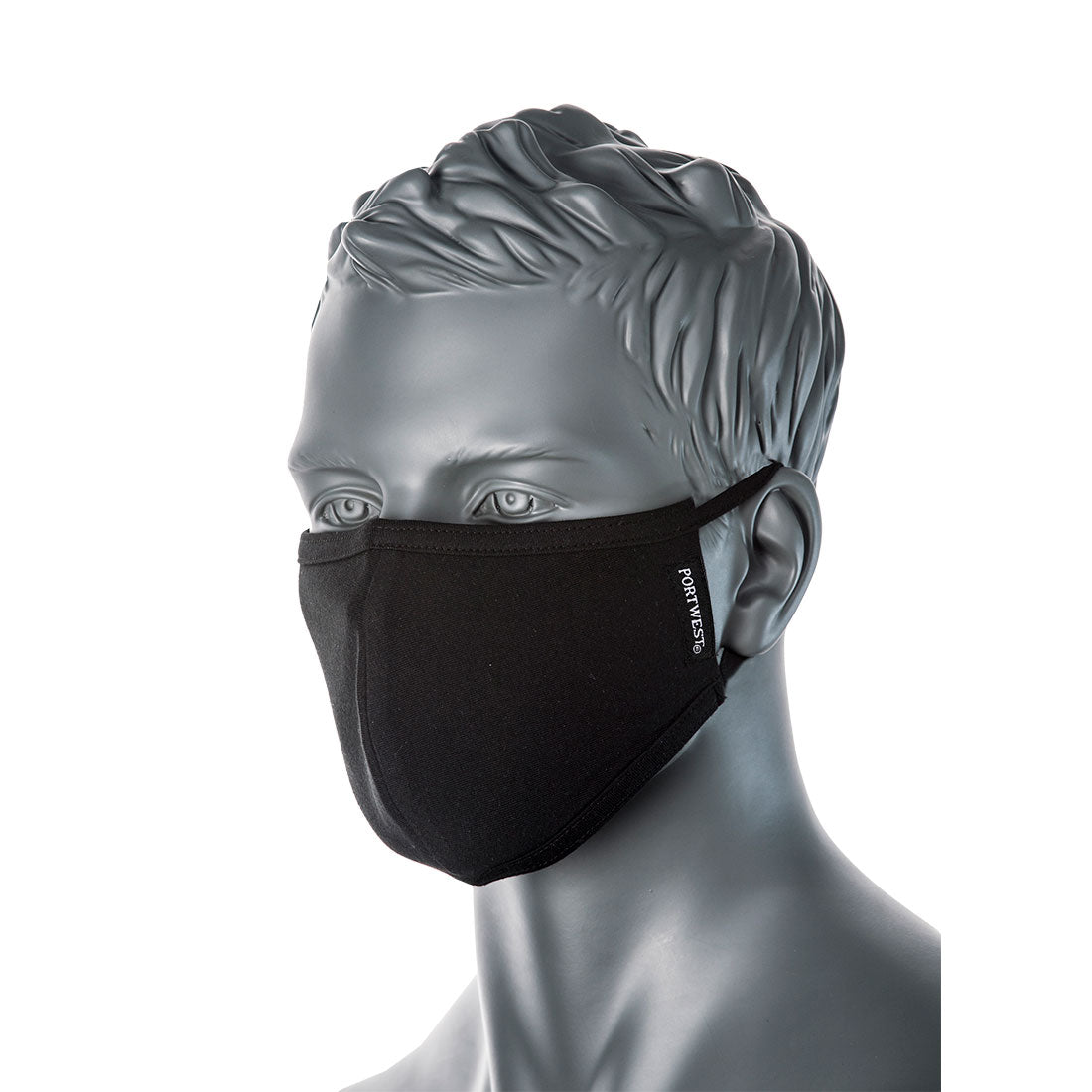 Portwest anti microbial 2 ply fabric Face mask - Black