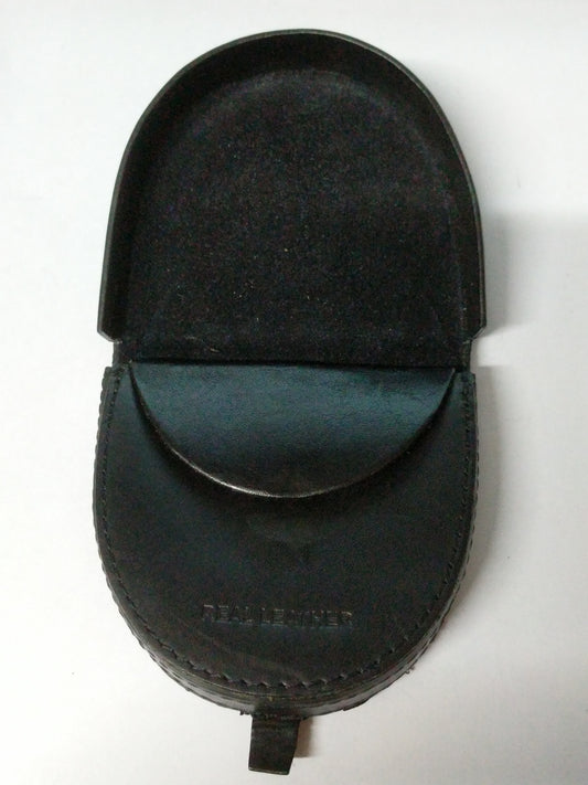 Coin Tray Wallet Real Leather In Black/blue with tab open (0690)