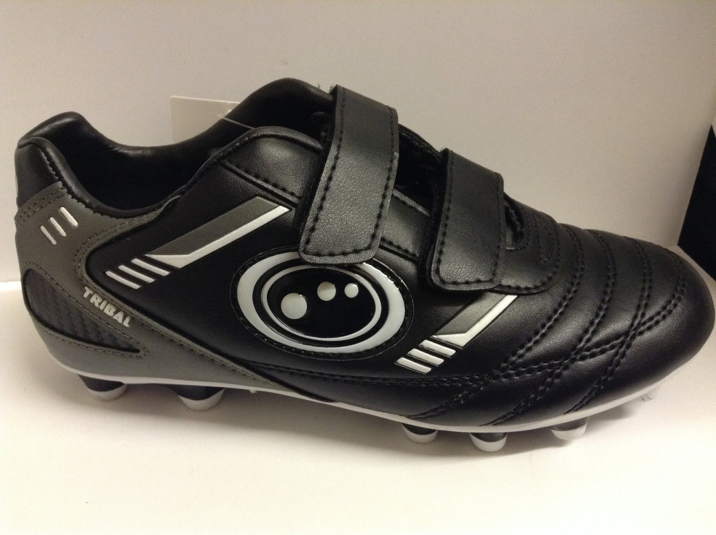 Optimum Tribal junior football boots - Velcro, moulded studs - black/grey
