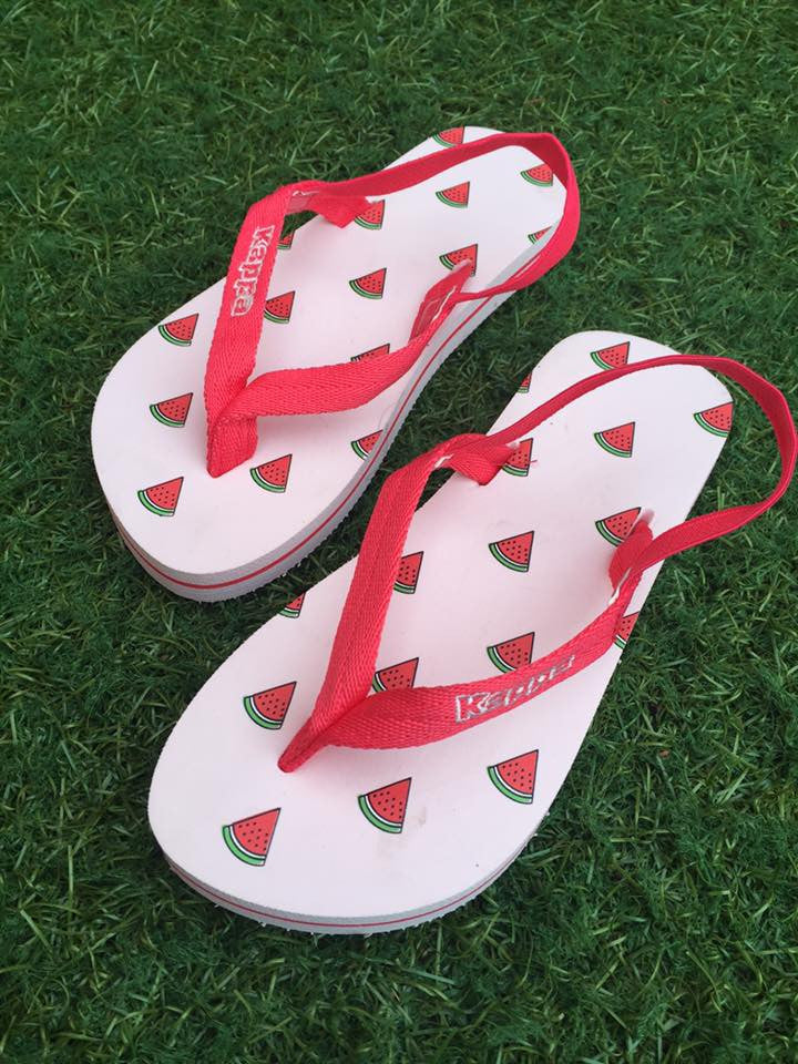 Kappa Girls infant junior Watermelon design flip flops with ankle strap.