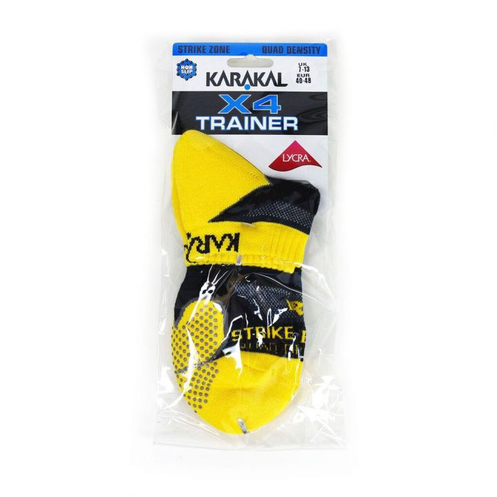 Karakal Mens X4 Trainer Sock - Black & Yellow UK Size 7-13