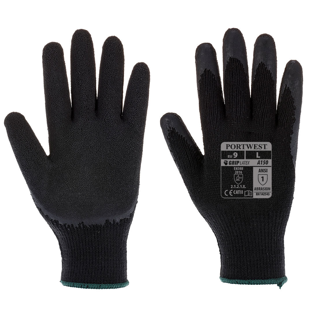 Portwest Workwear A150 - Classic Grip Glove - Latex - Black