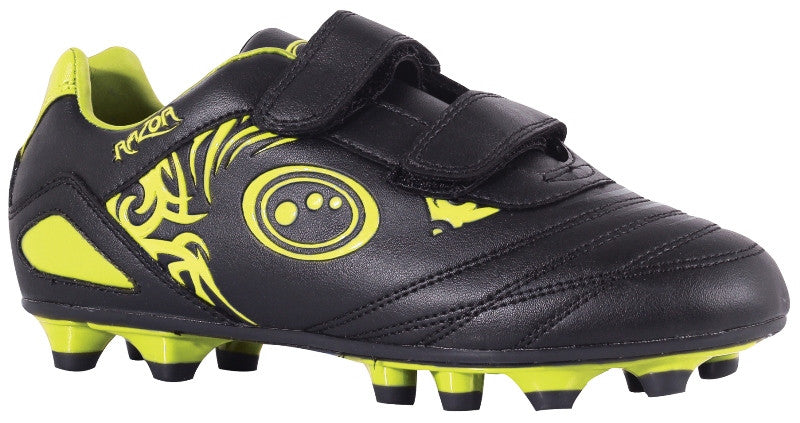 Optimum Junior Razor Rugby /Football boots moulded studs Velcro Fastening. black yellow