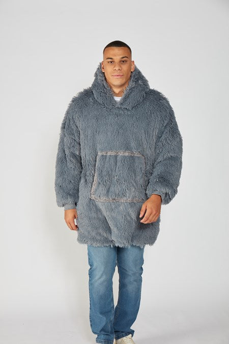 oversized cosy reversible shaggy sherpa hoodie