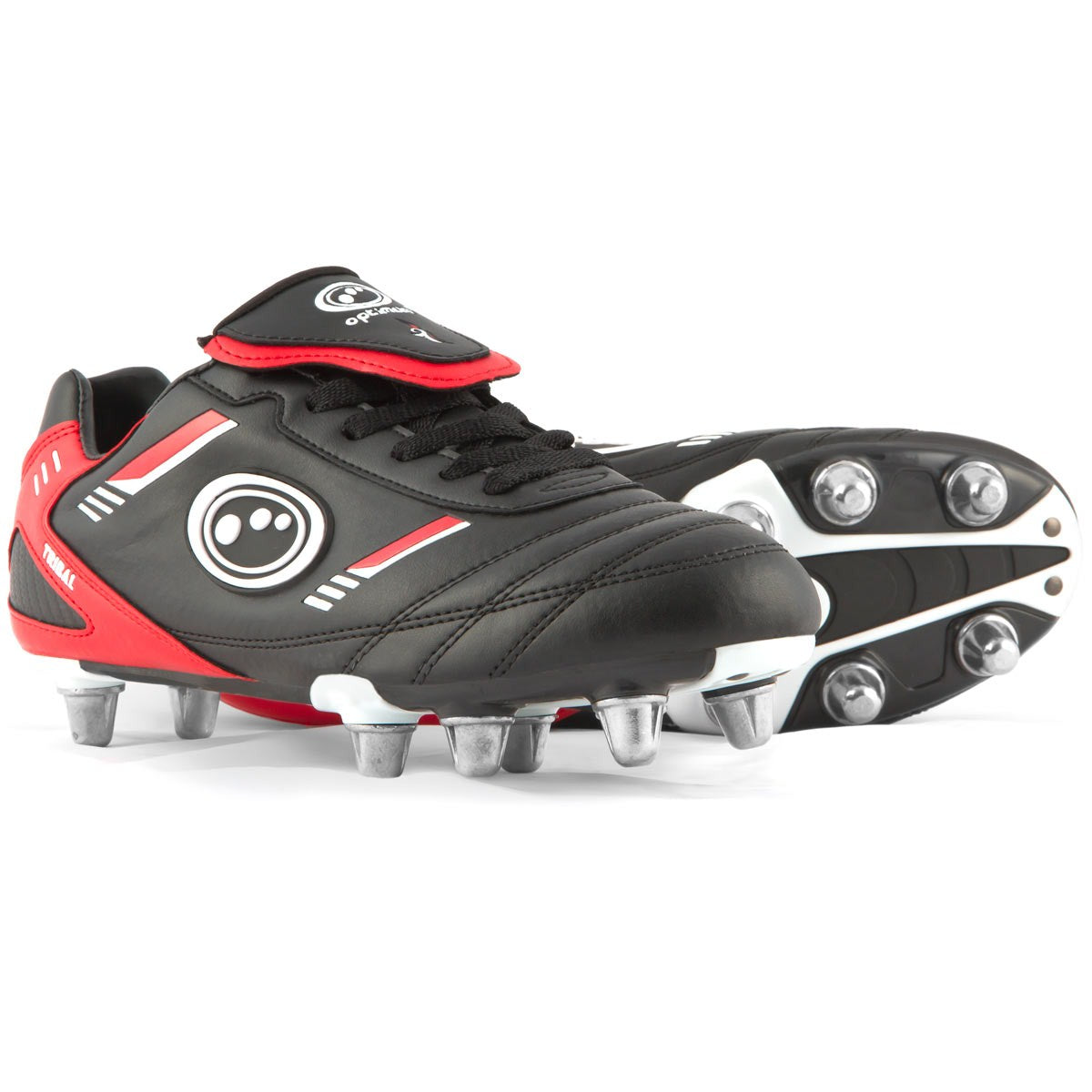 Optimum junior rugby boot tribal white blue or black red