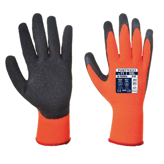 Portwest Workwear A140 - Thermal Grip Glove - Latex - Orange/Black